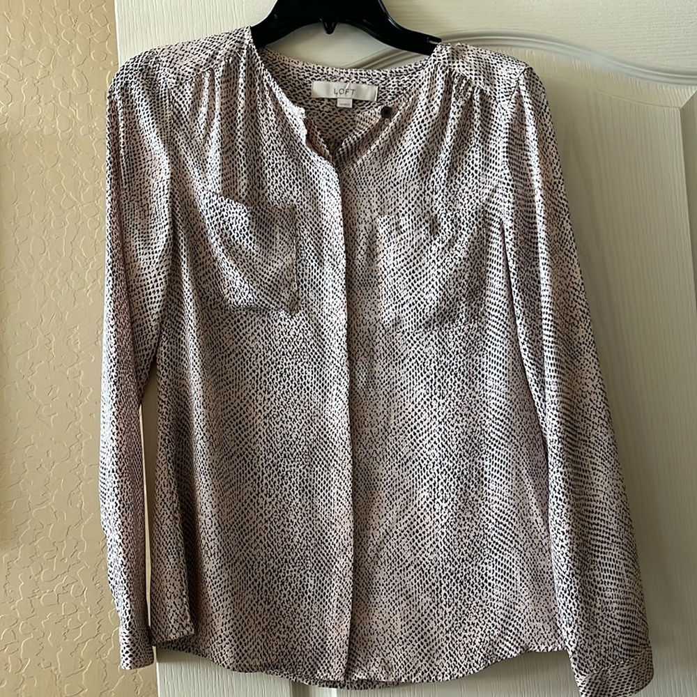 Ann Taylor Loft Pink & Black Button Down Blouse